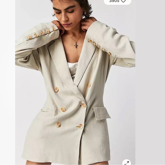 FREE PEOPLE OLIVIA BLAZER In Pebble Jacket Double Breasted size large NWT - Picture 1 of 9